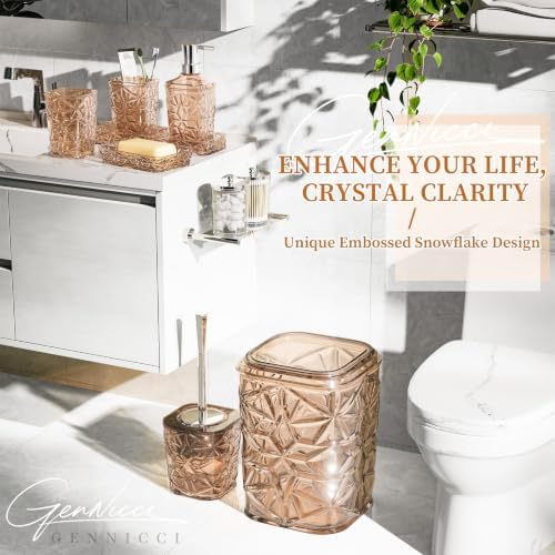 Bathroom Accessory Set, 9-Piece Brown Bathroom Set with Trash Can, Toilet Brush, Soap Dispenser, Soap Dish, Toothbrush Holder, Tumbler, Q-tip Holders & Tray, for Hotel/Apartment, Housewarming Gift - Image 3