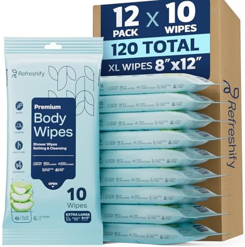 120 XL Shower Wipes Body Wipes for Adults Bathing No Rinse for Women & Men by AllSettHealth