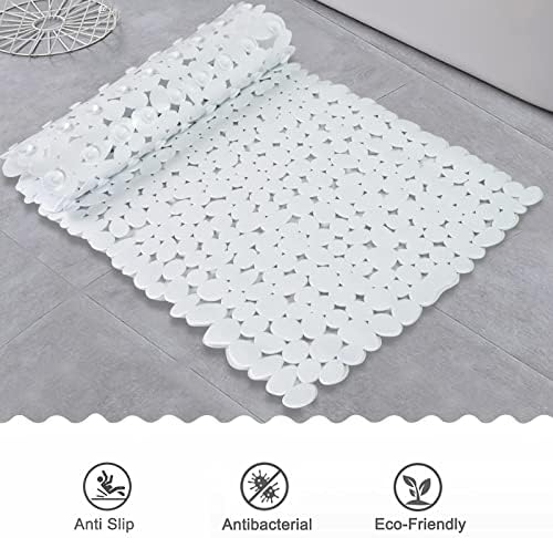 Pebble Shower Mat for Bathtub Non Slip Mat 35"X16" with Suction Cups,White - Image 3