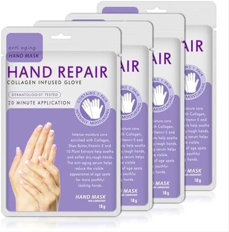 AIQIUSHA 4 Pack Hands Moisturizing Gloves, Hand Spa Mask Infused Collagen, Serum + Vitamins + Natural Plant Extracts for Dry, Cracked Hands, Moisturizer Hands Mask, Repair Rough Skin for Women&Men by Unknown