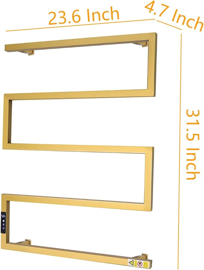 Towel Warmer Rack for Bathroom with Timer/Fahrenheit Temperature Control Wall Mounted Electric Heated 5 Bar Rail Plug-in or Hardwired Keep Bath Shower Towel Warming (Brushed Gold)