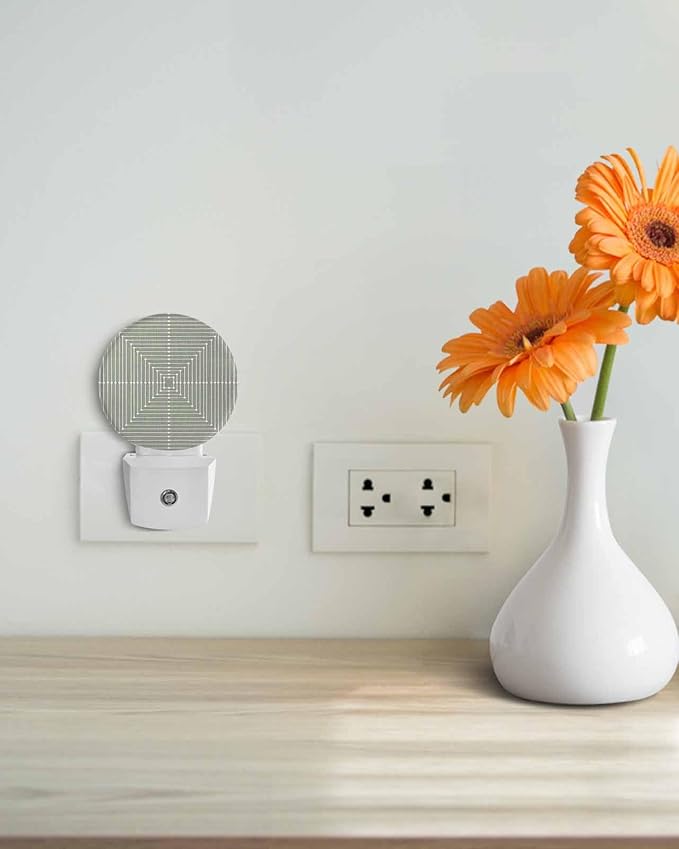 Night Lights Auto Sensor Sage Green Aesthetic Night Light Lines Perspective Box Round Lamp Plug-in LED Nightlights Dusk to Dawn for Living Room Bedroom Bathroom Hallway Wall Decor