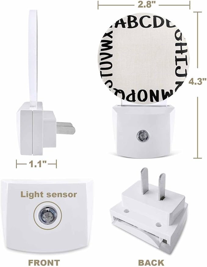 Night Lights Auto Sensor Alphabet Night Light Beige Modern Minimalist Letter Round Lamp Plug-in LED Nightlights Dusk to Dawn for Living Room Bedroom Bathroom Hallway Wall Decor