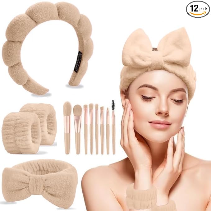 CAZYTOYZ Sponge Spa Headbands for Women Wristband Set Puffy Makeup Brush Headband Set for Washing Face Soft Towel Skin Care Head Band Cute Hair Band Shower