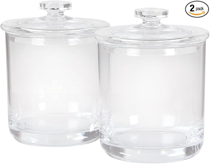 ForPro Clear Acrylic Apothecary Jars with Lids, Set of 2 Shatterproof Qtip Holder & Cotton Ball Container, 15 Oz Bathroom Vanity Organizer Canister for Kitchen & Office Decor, 4.5" x 3.5"