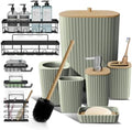 Clara Clark Bathroom Set - Sage Green Bathroom Accessories Set, 6PC Bathroom Accessory Set, Bathroom Sets with Adhesive Corner Shower Caddy Hanging, Toilet Brush, Trash Can & Soap Dispenser by ClaraClark