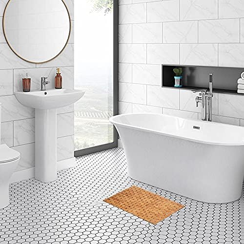 Bambo Bath Mat Bathroom Rugs Floor Wood Shower Bathtub Waterproof Non Slip Natural Accessories 16x24 Inch Easy to Clean, 2 pcs - Image 2