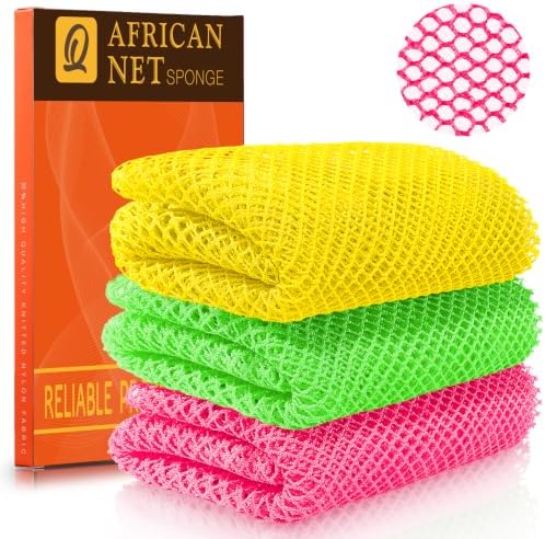 UJFQBH African Net Sponge Authentic, A Soft Yet Powerful Exfoliating Body Scrubber, Dries Quickly, and Gradually Transforms Rough Skin into Smooth 3 Pieces Rose red, Yellow, Green by BuyNow