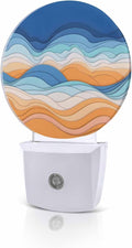 Night Lights Auto Sensor Ombre Orange Blue Night Light Abstract Mountain Waves Lines Round Lamp Plug-in LED Nightlights Dusk to Dawn for Living Room Bedroom Bathroom Hallway Wall Decor