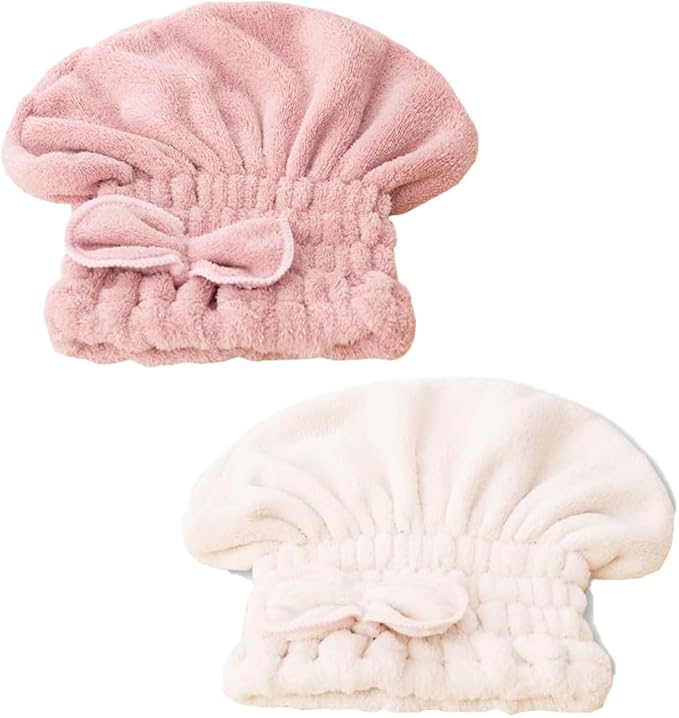 2-Pack Super Absorbent Hair Drying Cap,Microfiber Hair Towel Caps Fast Drying Shower Cap for Curly, Long Wet Hair
