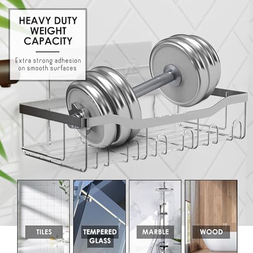 Clara Clark Bathroom Set - Grey Bathroom Accessories Set, 24PC Bathroom Accessory Set, Bathroom Sets with Shower Curtain Set, Adhesive Corner Shower Caddy Hanging & Soap Dispenser - Image 5