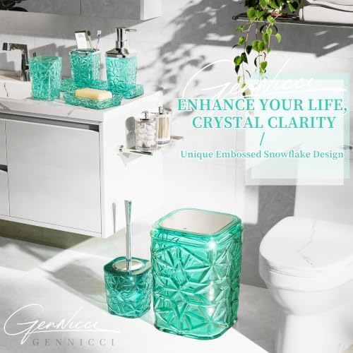 Bathroom Accessory Set, 9-Piece Teal Bathroom Set with Trash Can, Toilet Brush, Soap Dispenser, Soap Dish, Toothbrush Holder, Tumbler, Q-tip Holder & Tray, for Hotel/Apartment, Housewarming Gift - Image 3