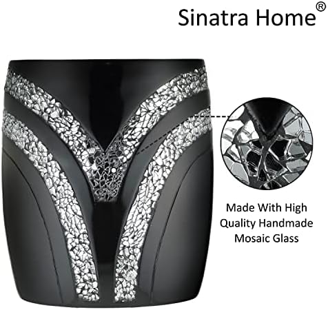 Zahari Home 2pc Sinatra Black Modern Bath Accessories Set Waste Basket & Tissue Box Modern Decorative Beautiful Designs Bathroom Decor Set for Home Luxury Bath Set Mosaic Glass - Image 4