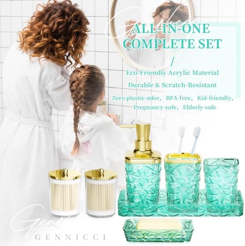 Bathroom Accessory Set, 9-Piece Teal Bathroom Set with Trash Can, Toilet Brush, Soap Dispenser, Soap Dish, Toothbrush Holder, Tumbler, Q-tip Holders & Tray, for Hotel/Apartment, Housewarming Gift - Image 6