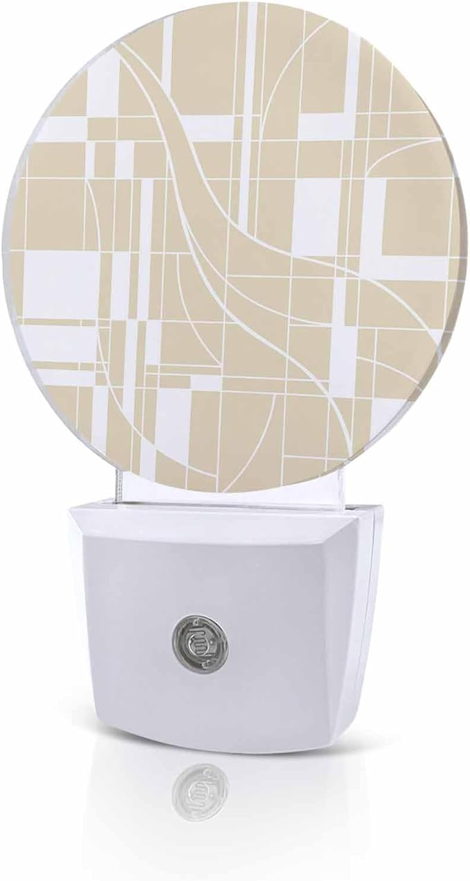 Night Lights Auto Sensor Beige Lines Night Light Modern Abstract Art Round Lamp Plug-in LED Nightlights Dusk to Dawn for Living Room Bedroom Bathroom Hallway Wall Decor