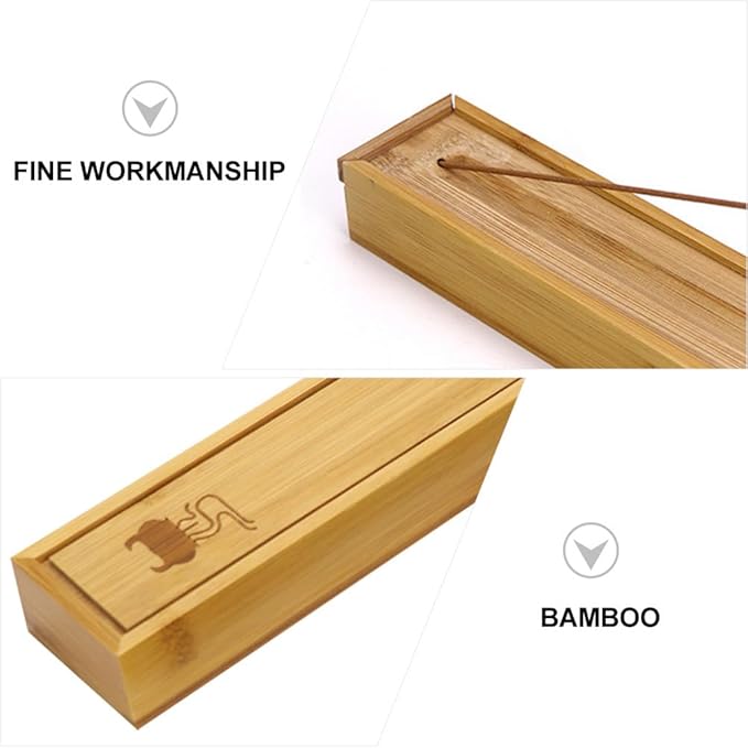 HEALLILY Bamboo Incense Stick Holder and Storage Box with Ash Catcher Portable Incense Storage for Yoga Spa Home Fragrance 8.85 X 1.96 X 1.18 Inches