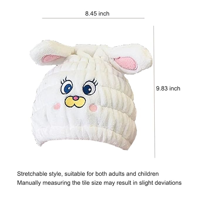 Animal Hair Drying Towel Caps, 2Pcs White Rabbit Girls Hair Dry Wrap Women Absorbent Turban Towel, Cute Children Hair Drying Wrap as Gift