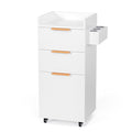 OmySalon Salon Cart with Wheels, 3-Tier Rolling Hair Styling Station, 2 Drawers & Adjustable Shelf, Hair Dryer Holder, Mobile Organizer for Salon, Barber, Spa, Nail & Beauty Tools, White