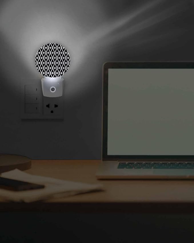 Night Lights Auto Sensor Black Diamond Night Light Geometric Rhombus Round Lamp Plug-in LED Nightlights Dusk to Dawn for Living Room Bedroom Bathroom Hallway Wall Decor