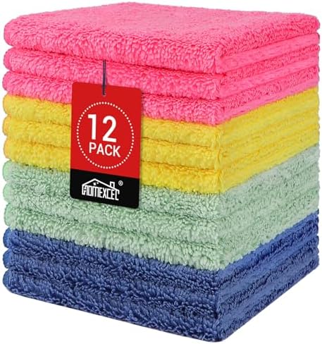 HOMEXCEL Washcloths 12PK, Ultra Soft&Highly Absorbent Face Towels, 12X12 in by HOMEXCEL