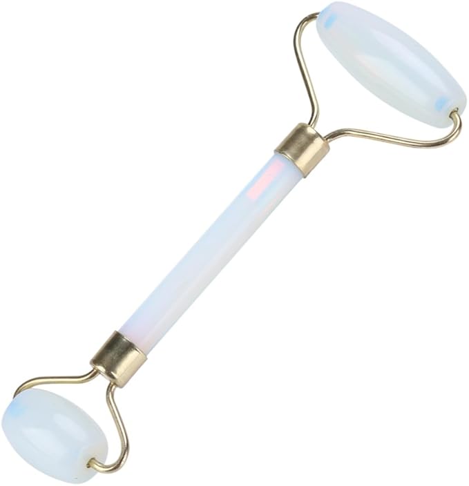 1Pcs Natural Jade Double-head Beauty Roller Anti-Aging Face Roller Eye Neck Massager Slimming Tool Tool(Light Blue)