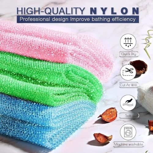 UJFQBH 3 Piece Bright Style African exfoliating net Exfoliating Shower Set Long Bath Sponges for Smooth, Refreshed Skin, The Exterior Gleams - Ideal for Daily Use (Bright Pink, Blue, Green) - Image 4