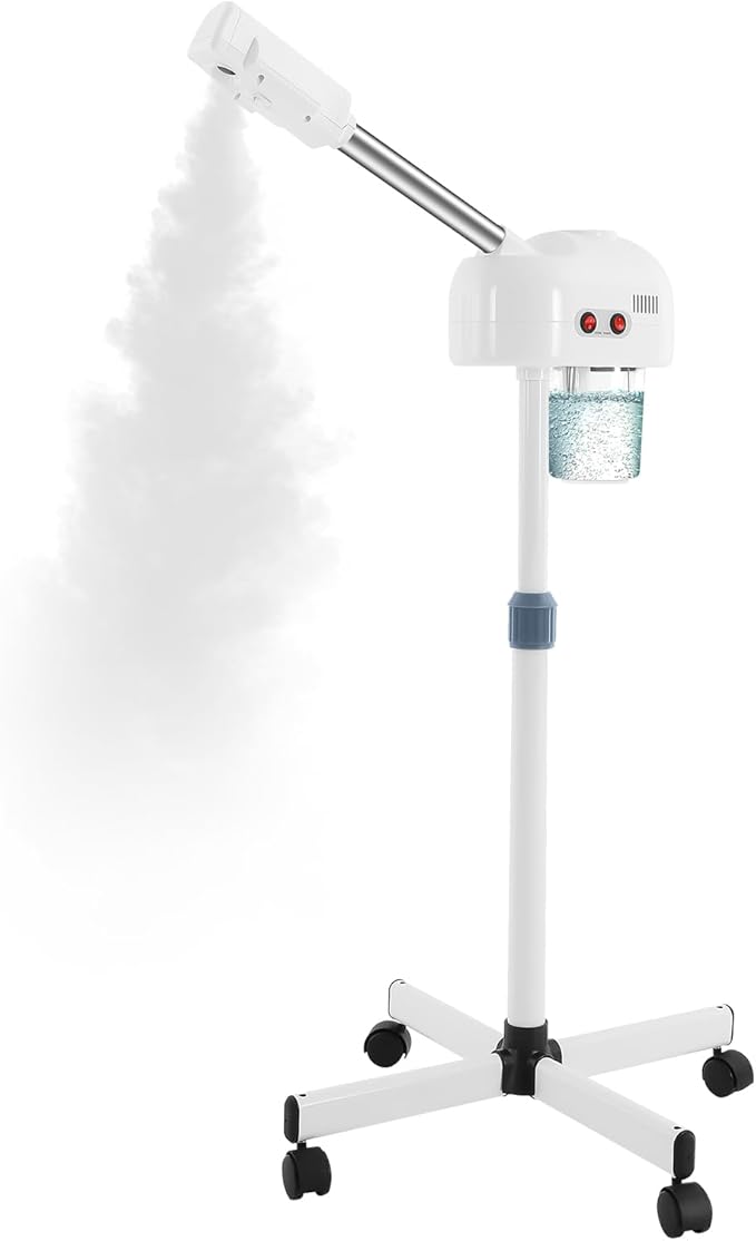 Professional Stand Facial Steamer w/Hot Mist – Adjustable Height, 360° Nozzle & Rolling Base for Salon, Spa & Home Use | Touch Button & Rocker Arm