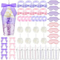 Nitial 56 Pcs Spa Sleepover Party Supplies Including Headband Sleep Eye Mask Velvet Scrunchies Bath Loofah Sponges Plastic Cup with Lids Straws for Girls' Night Birthday Party (Pink Purple) by Nitial