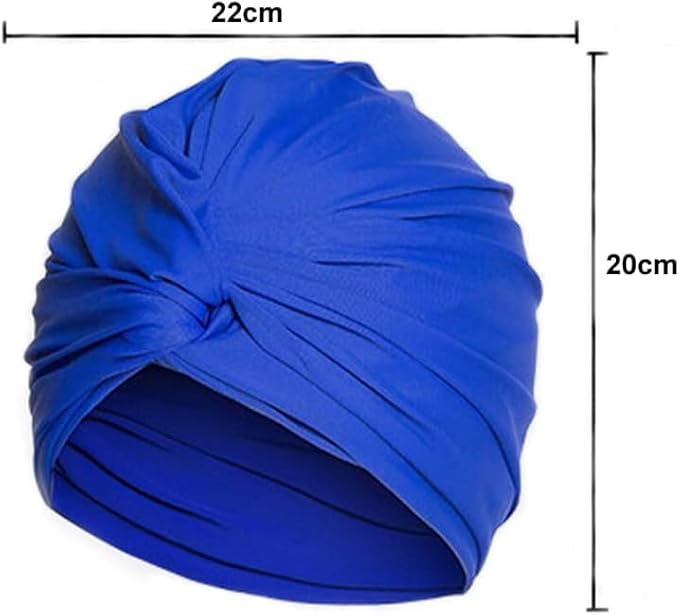 Pleated Fabric Swimming Cap Women Ladies Long Hair Swim Cap Ear Protecting Bathing Cap Elastic Polyester Turban Swim Hat Shower Cap for Beach Spa Non Waterproof, Twisted Beanie Cap Sleep Hat