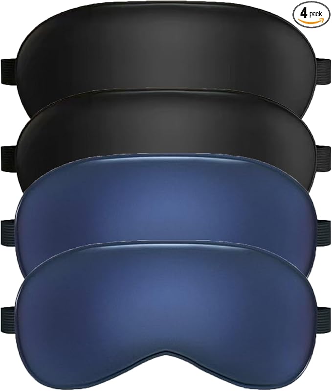 Sleep Mask, Silk Sleep Mask with Adjustable Strap, Super Soft Satin Blackout Sleeping Eye Mask for Men&Women, Comfortable Blindfold Eyeshade for Night Sleep 4 Pack (Black Blue)