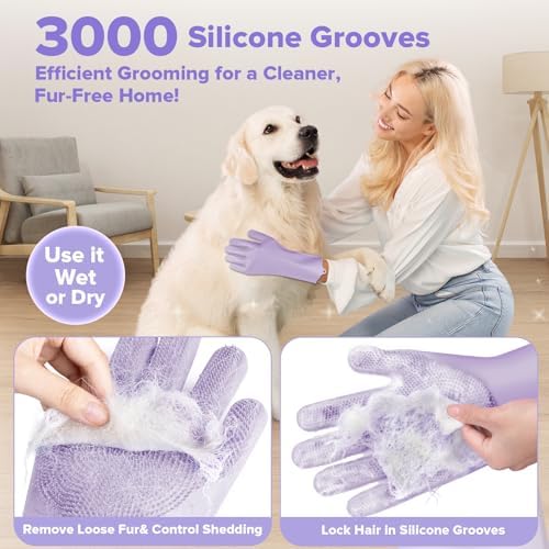 Augwind 6PCS Grooming & Bath Supplies for Dogs, Cats | Dog Washing Gloves | Dog Bath Brush | Dog Shower Brush | Pet Grooming Gloves | Dog Grooming kit | Pet Supplies for Showerhead & Sprayer (Purple) - Image 3