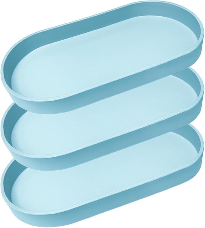 Blue Small Tray (11.8 inch), 3 Pack Oval Tray for Kitchen Counter, Bathtub Bathroom Vanity Items, Countertop Organizer, Coffee Accessory, Bar, Serving Seasoning, Salt and Pepper, Soap.