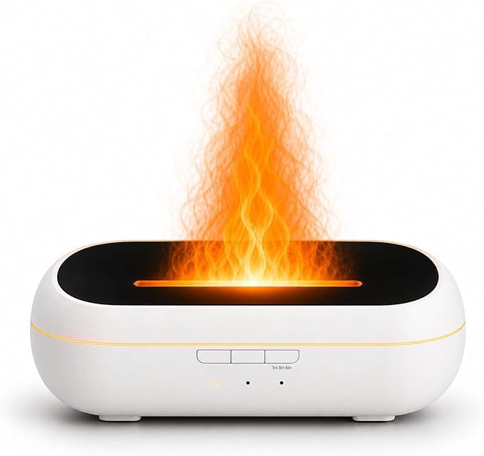 AquaAura Flame Effect Diffuser, 160ml Essential Oil Diffuser with Realistic Flame Mist, 7 LED Colors, Timer & Auto Shut-Off for Bedroom, Home, Office