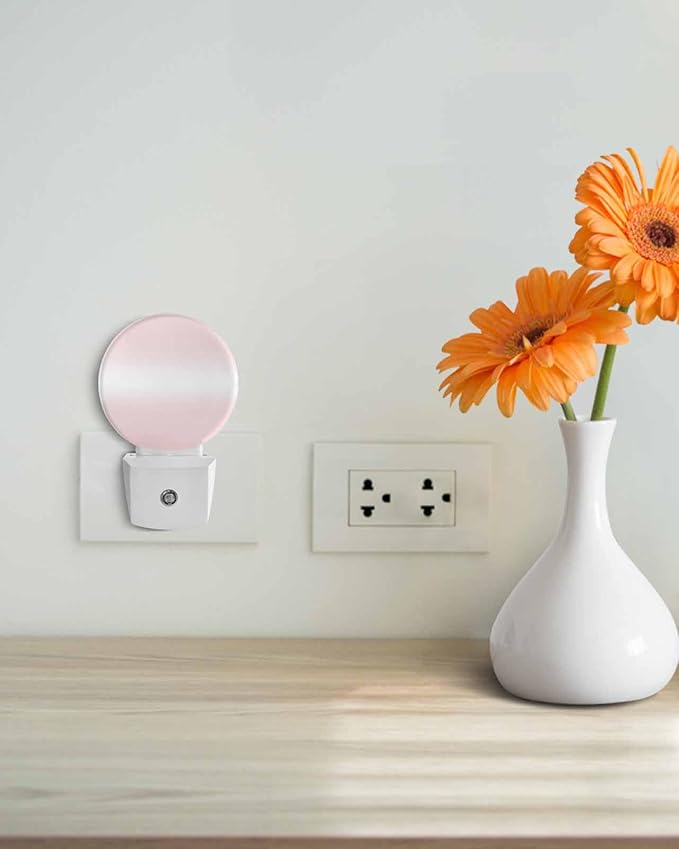 Night Lights Auto Sensor Pink Ombre Night Light Solid Color Round Lamp Plug-in LED Nightlights Dusk to Dawn for Living Room Bedroom Bathroom Hallway Wall Decor