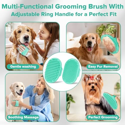 Augwind 6PCS Grooming & Bath Supplies for Dogs, Cats | Dog Washing Gloves | Dog Bath Brush | Dog Shower Brush | Pet Grooming Gloves | Dog Grooming kit | Pet Supplies for Showerhead & Sprayer (Green) - Image 5
