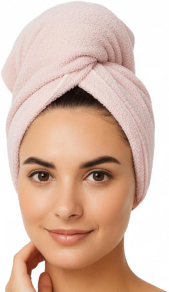 KEEPOZ Cotton Hair Towel Quick Dry Hair Towel Hair Drying Towels Suitable for All Kinds of Hair Ultra Absorbent Long and Thick Hair 26X40inch (Pink)