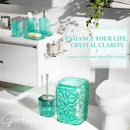 Bathroom Accessory Set, 9-Piece Teal Bathroom Set with Trash Can, Toilet Brush, Soap Dispenser, Soap Dish, Toothbrush Holder, Tumbler, Q-tip Holders & Tray, for Hotel/Apartment, Housewarming Gift - Image 3