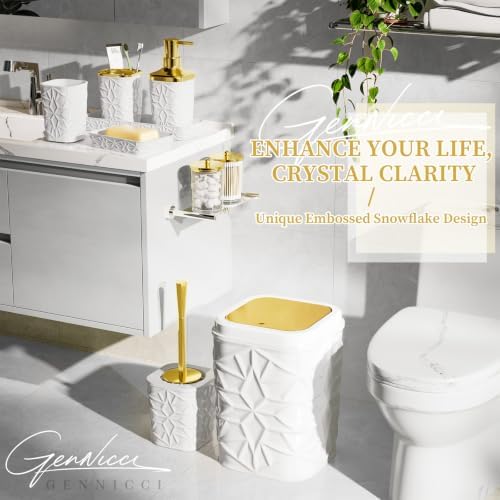 Bathroom Accessory Set, 9-Piece White Bathroom Set with Trash Can, Toilet Brush, Soap Dispenser, Soap Dish, Toothbrush Holder, Tumbler, Q-tip Holders & Tray, for Hotel/Apartment, Housewarming Gift - Image 2