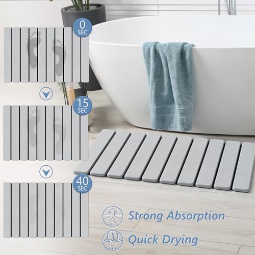 AWW Foldable Stone Bath Mat, Diatomaceous, 23.6"x15.5", Light Grey - Image 2