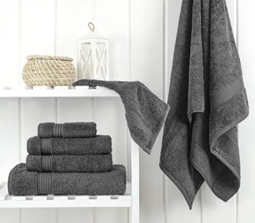 Cotton Paradise Towel Set of 6, 2 Bath Towels, 2 Hand Towels and 2 Washcloths Towels for Bathroom Sets, Smoke Gray - Image 3