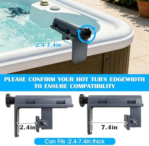 Hot Tub Table Tray with Adjustable Phone Holder, Nonslip Bathtub Table Tray, Between 2.4-7.4" Hot Tub Accessories for Adults with 2 Cup Holders, Clip-on Pool Side Table for Above Ground Bathtub (Gray) - Image 3