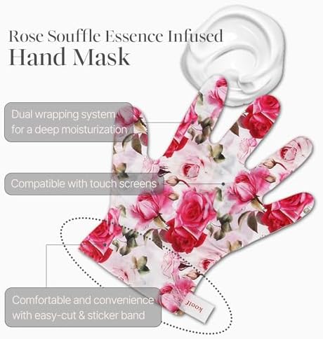 Koelf Rose Petal Satin Hand Mask (5 Pairs) - Korean Skin Care, Nourishing & Moisturizing Hand Gloves, Rose Scented Hand Masks with Peptides, Collagen & Shea Butter for Soft, Smooth Hands - Image 5