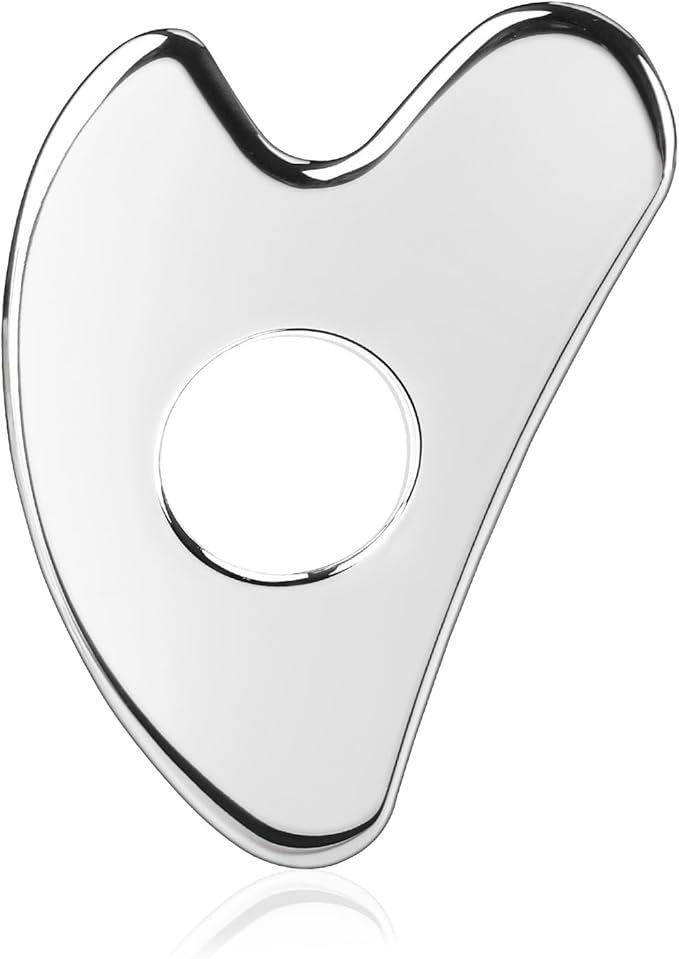 BTYMS Gua Sha Facial Tools Stainless Steel, Heart Shaped Guasha Tool with Hole， Metal Face Sculpting Tool Skin Care Massage Scraper