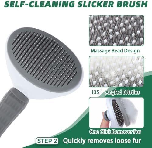 PAWCHIE Bath Grooming Kit for Pets, 9 PCS Hair Brush Set with Towel,Washing Gloves,Bath Brush and Adjustable Handle Shampoo Brush & Scrubber for Short Long Haired Dogs and Cats,Dog Bath Supplies, Grey - Image 3