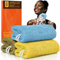 UJFQBH African Net Sponge Authentic 3 Pack, the Gentle Exfoliating Body Scrubber that Unclogs Pores, Reaches Your Back, Dries Fast, and Leaves Skin Smooth Day After Day（Yellow, Army Green, Sky Blue） by BuyNow