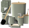 Clara Clark Bathroom Set - Sage Green Bathroom Accessories Set, 6PC Bathroom Accessory Set, Bathroom Sets with Bathroom Rugs, Toilet Brush, Trash Can & Soap Dispenser by ClaraClark