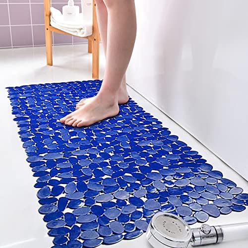 Pebble Shower Mat for Bathtub Non Slip 35"X16" with Suction Cups Navy Blue - Image 7