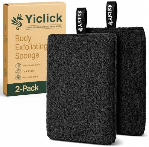 Exfoliating Body Scrubber (2 Pack), Body Scrubber Exfoliator, Exfoliating Sponge for Shower Bath, Shower Loofah Luffa Lufa with Handle for Men Women, Dead Skin Exfoliator for Body Scrub by YiclickCreateBeautyforLife