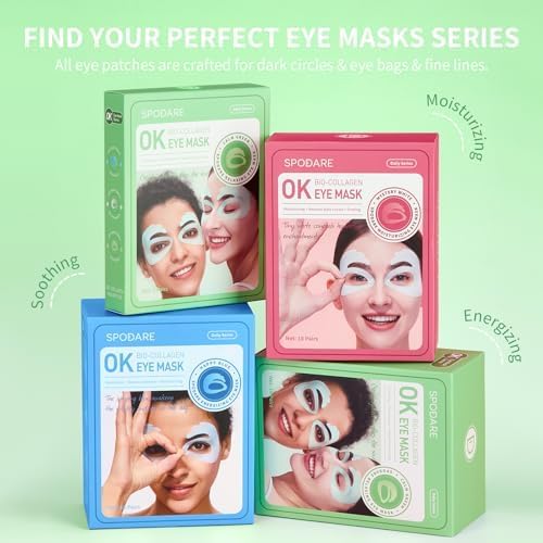SPODARE OK Shape Eye Masks, 360° Fit Under Eye Patches with Collagen and Lavender Flower Extract, Firming Eye Masks for Puffy Eyes, Wrinkles, Self Care Gifts for Women - 18 Pairs, Calm Green