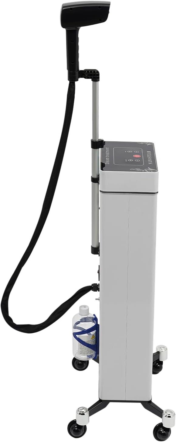 3 In 1 Standing Nano Hair Steamer Heated Micro Mist Spray Negative Ion Blue Light Hair Care Nanoscale Steamer for Deep Conditioning with Removable Nozzle & Wheels, 10 Levels Fog Output, 0.13Gal Tank